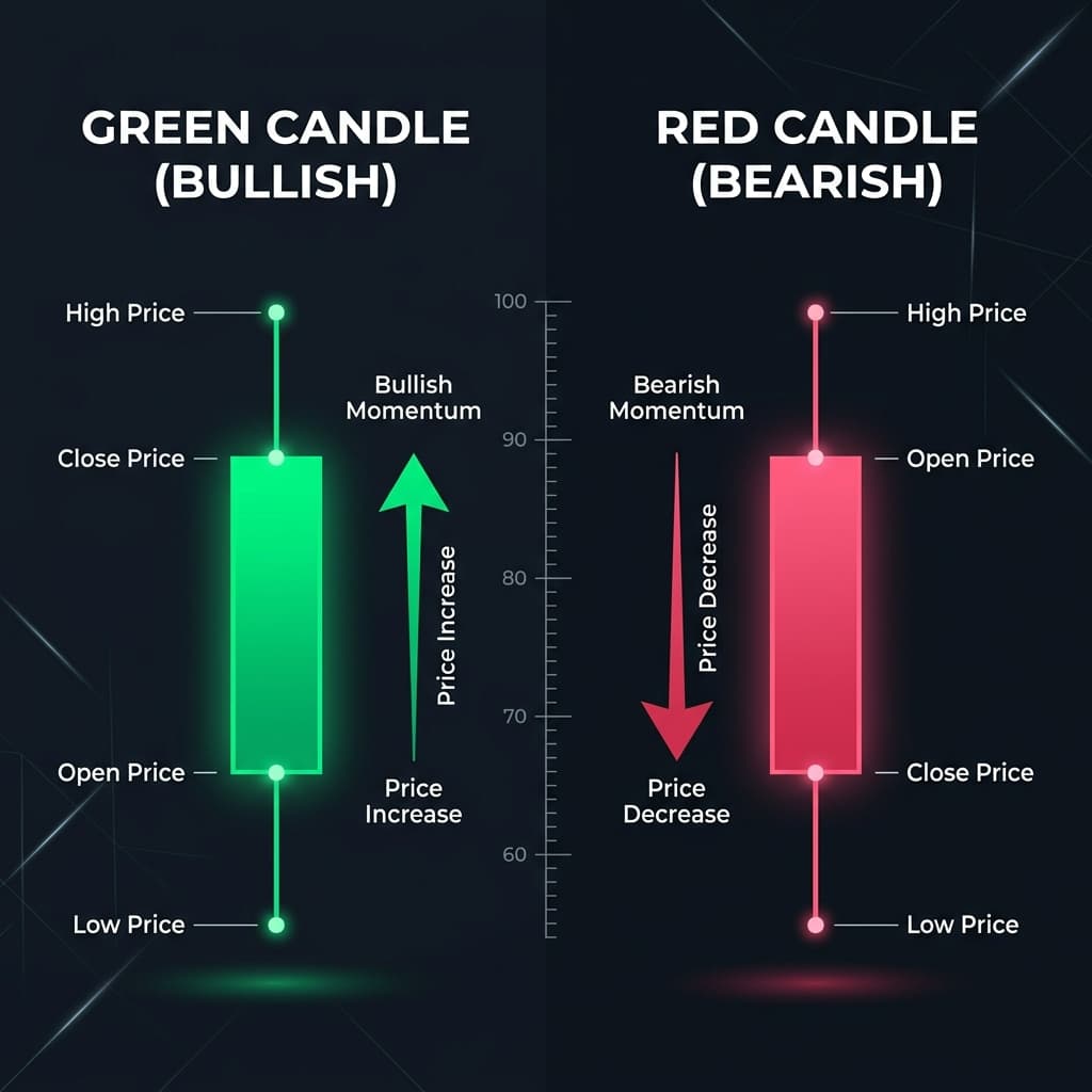 Green vs Red Candlestick Comparison Diagram