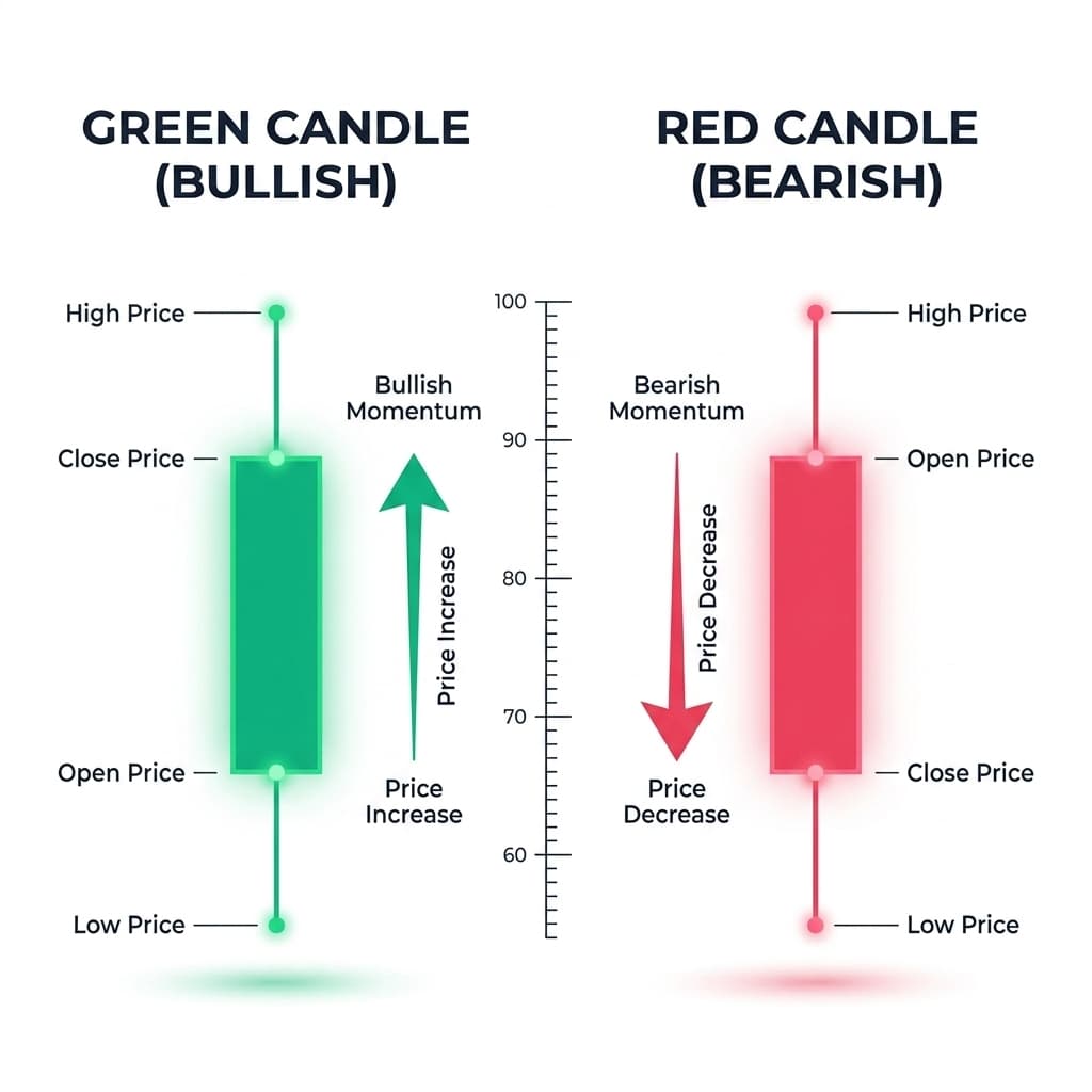 Green vs Red Candlestick Comparison Diagram
